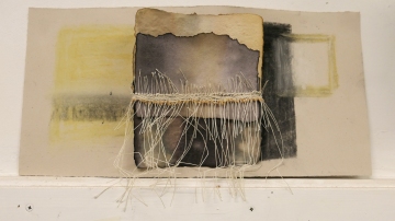 Paper dyed with oak gall ink and combined with weaving